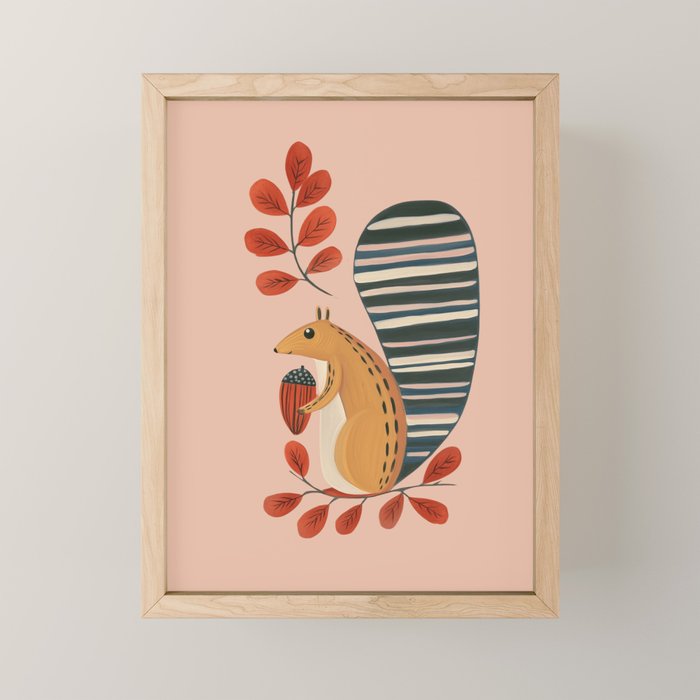 Squirrel in a Pink Autumn Mini Art Print Gallery Image 1