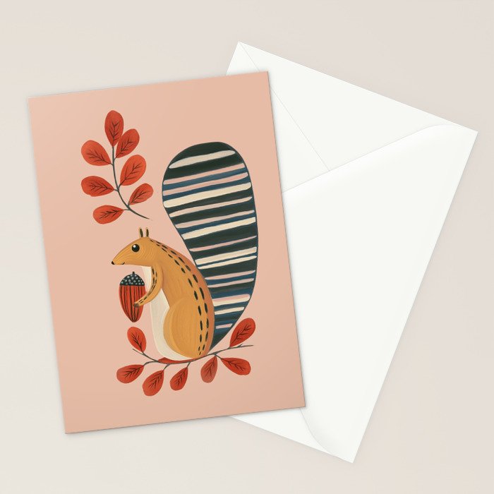 Squirrel in a Pink Autumn Stationery Card Gallery Image 2
