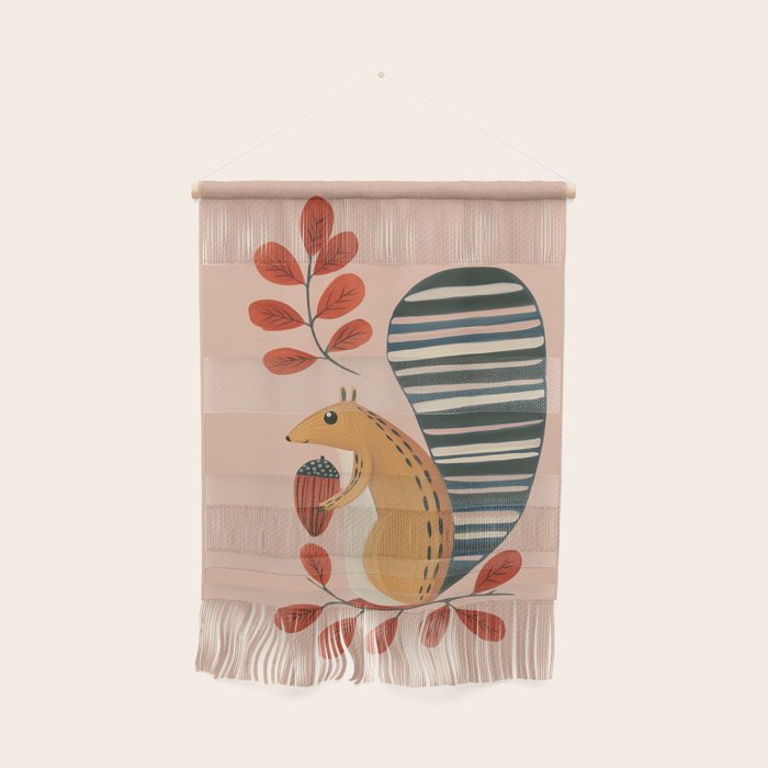 Squirrel in a Pink Autumn Wall Hanging Gallery Image 1