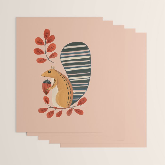 Squirrel in a Pink Autumn Wrapping Paper Gallery Image 3