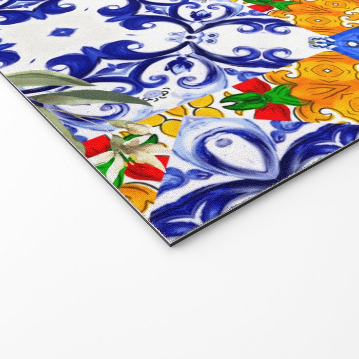 Summer,citrus,mosaic,lemon fruit,Mediterranean art Welcome Mat Gallery Image 2