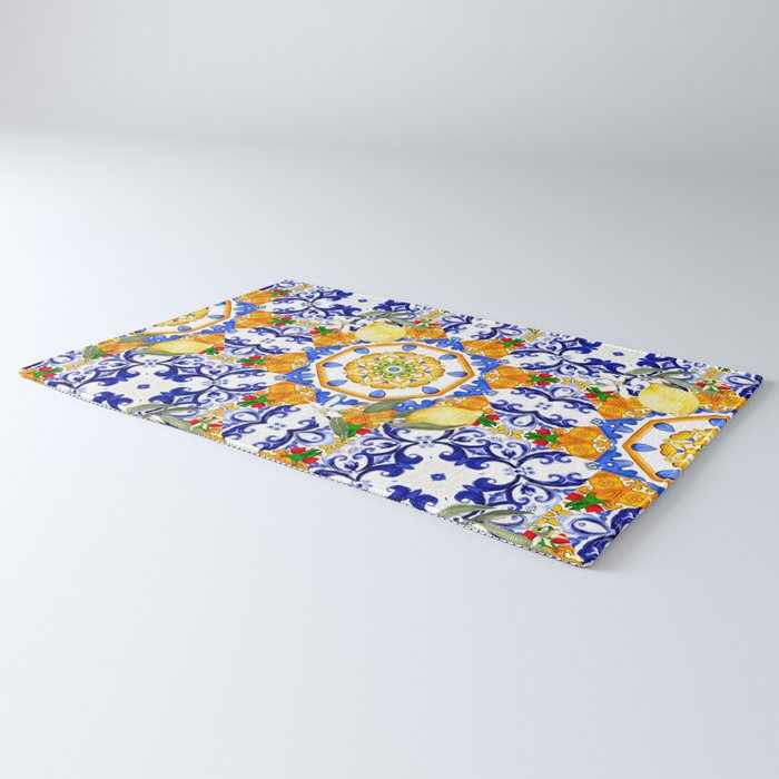 Summer,citrus,mosaic,lemon fruit,Mediterranean art Rug Gallery Image 3