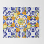 Summer,citrus,mosaic,lemon fruit,Mediterranean art Throw Blanket Gallery Image 2
