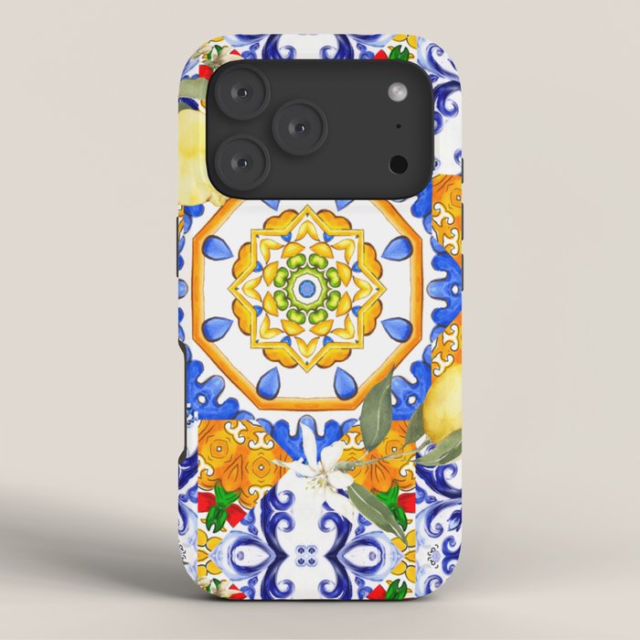 Summer,citrus,mosaic,lemon fruit,Mediterranean art iPhone Case Gallery Image 3
