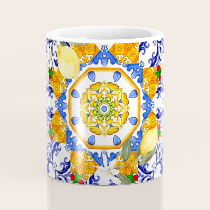 Summer,citrus,mosaic,lemon fruit,Mediterranean art Coffee Mug Gallery Image 4