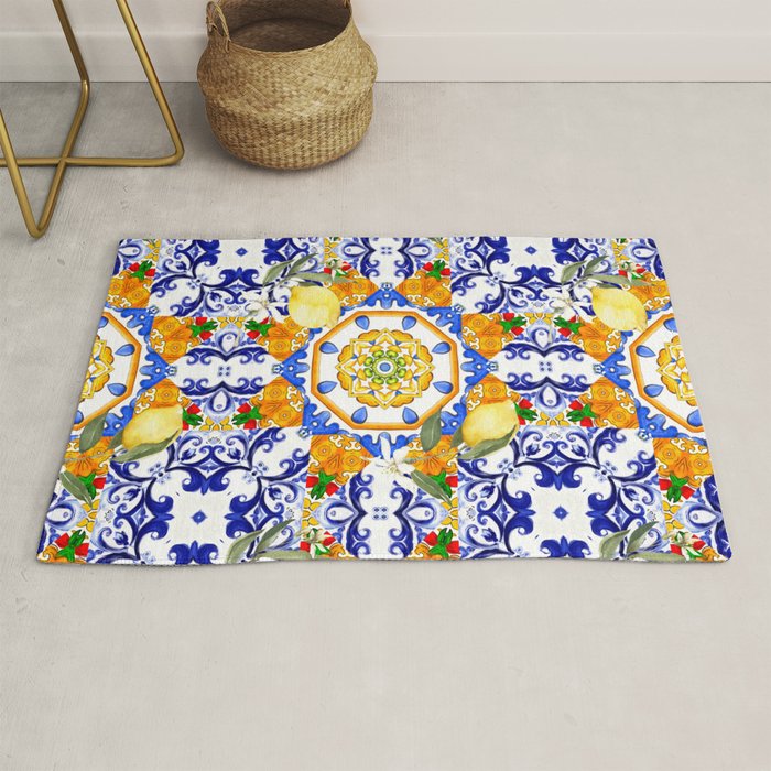 Summer,citrus,mosaic,lemon fruit,Mediterranean art Rug Gallery Image 1