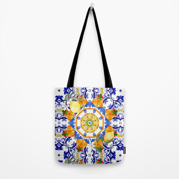 Summer,citrus,mosaic,lemon fruit,Mediterranean art Tote Bag Gallery Image 2