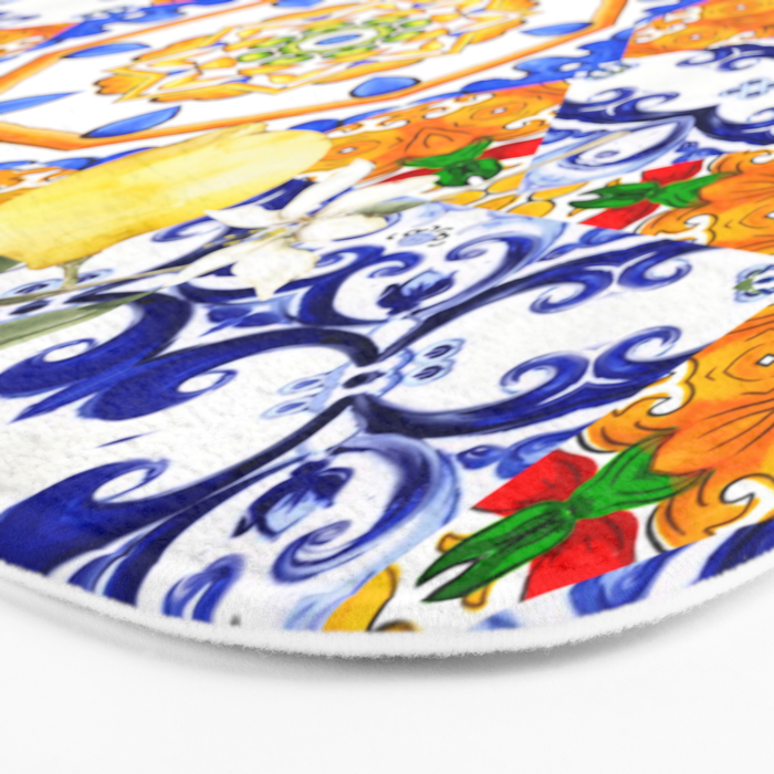 Summer,citrus,mosaic,lemon fruit,Mediterranean art Bath Mat Gallery Image 3