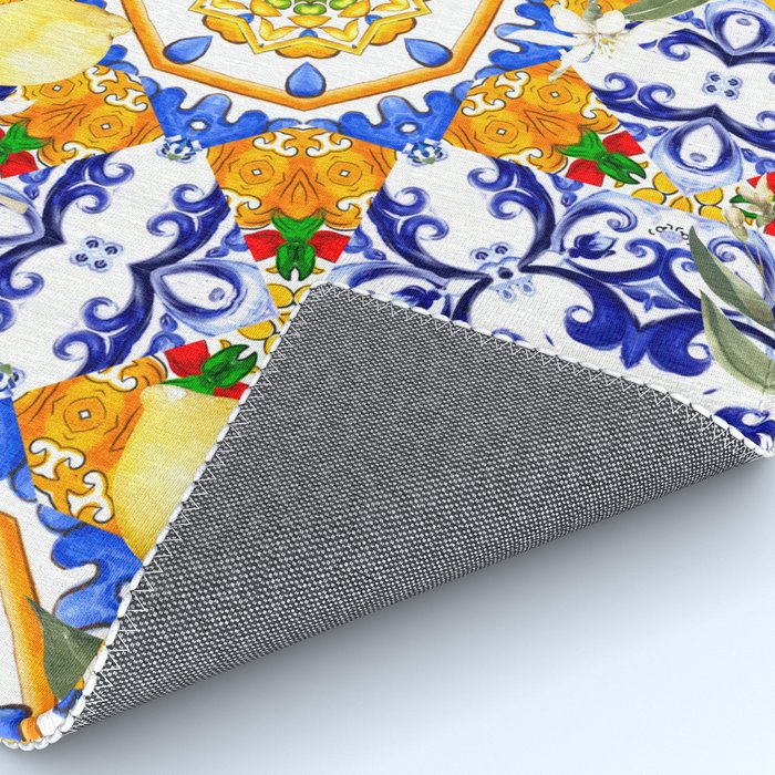Summer,citrus,mosaic,lemon fruit,Mediterranean art Rug Gallery Image 4