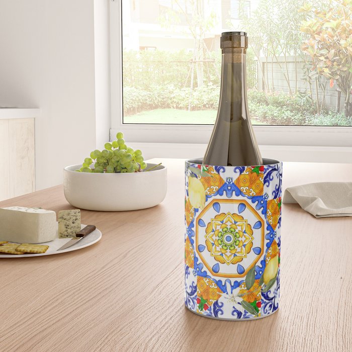Summer,citrus,mosaic,lemon fruit,Mediterranean art Wine Chiller Gallery Image 4