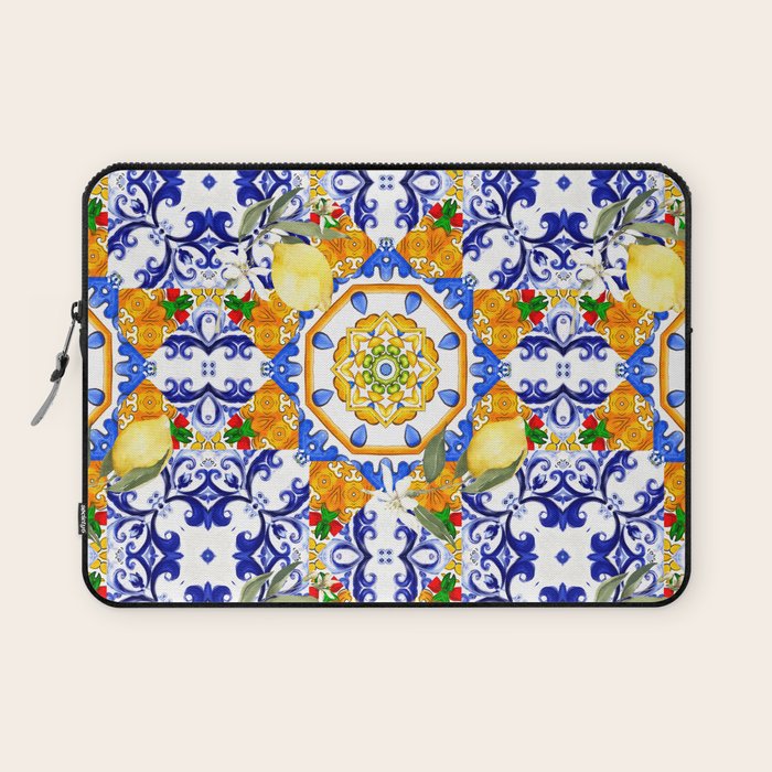 Summer,citrus,mosaic,lemon fruit,Mediterranean art Laptop Sleeve Gallery Image 1
