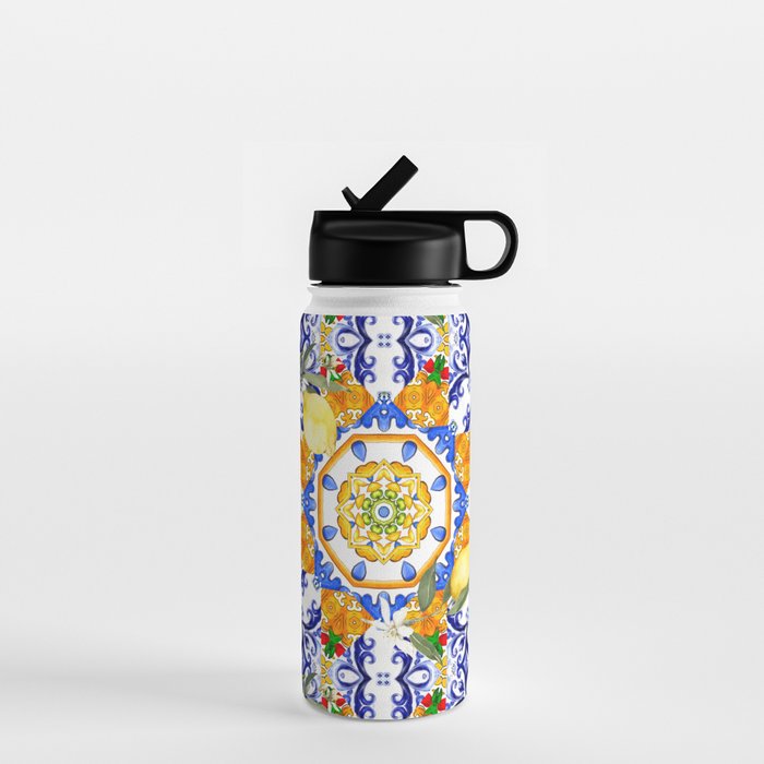 Summer,citrus,mosaic,lemon fruit,Mediterranean art Water Bottle Gallery Image 1