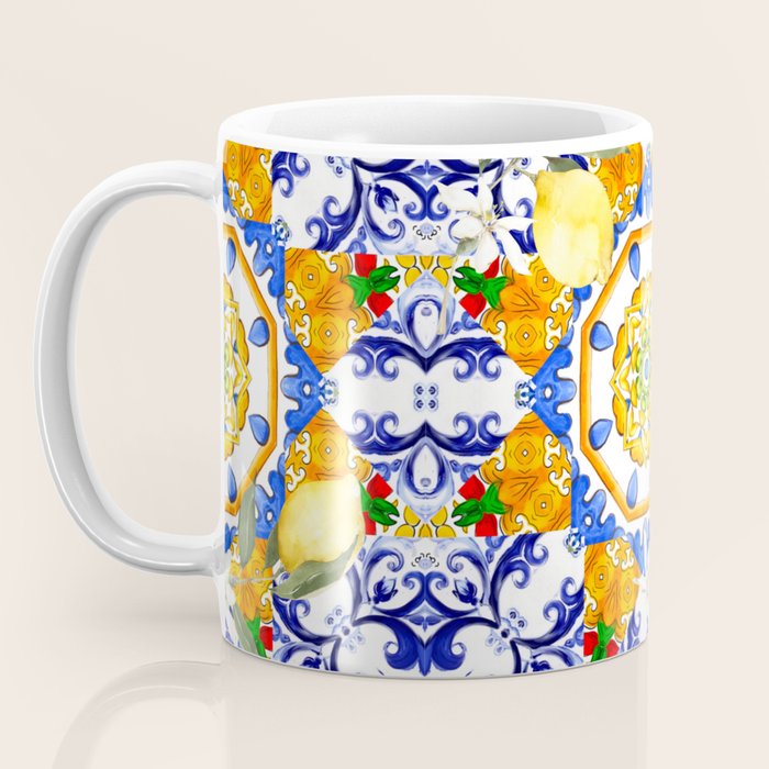 Summer,citrus,mosaic,lemon fruit,Mediterranean art Coffee Mug Gallery Image 3