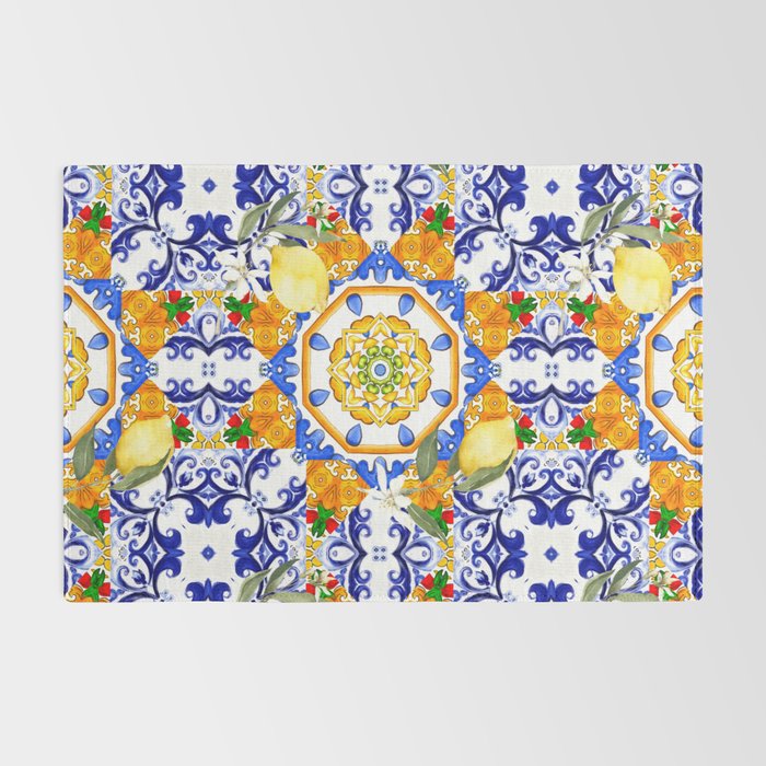 Summer,citrus,mosaic,lemon fruit,Mediterranean art Rug Gallery Image 2