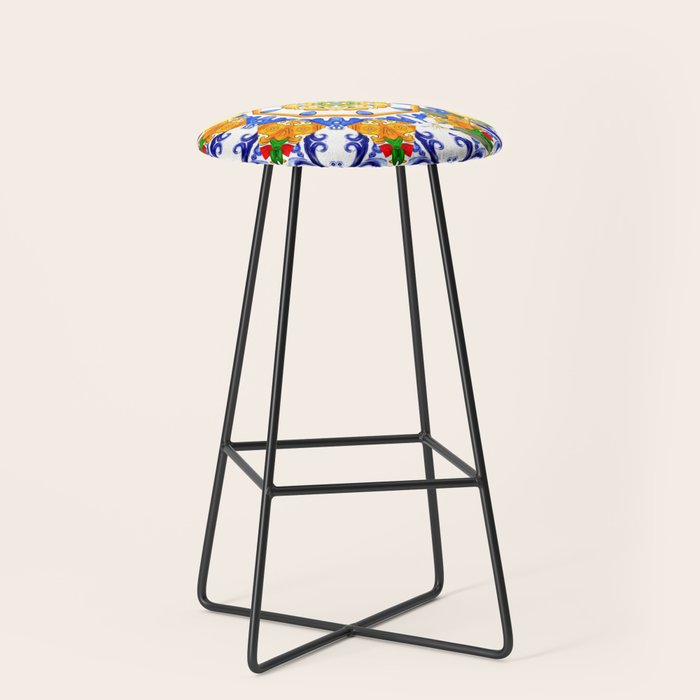 Summer,citrus,mosaic,lemon fruit,Mediterranean art Stool Gallery Image 1