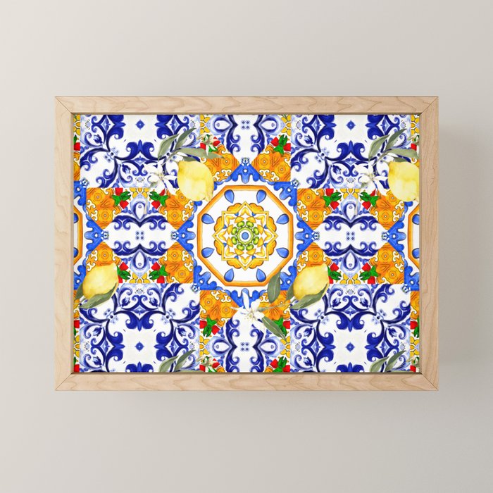 Summer,citrus,mosaic,lemon fruit,Mediterranean art Mini Art Print Gallery Image 1