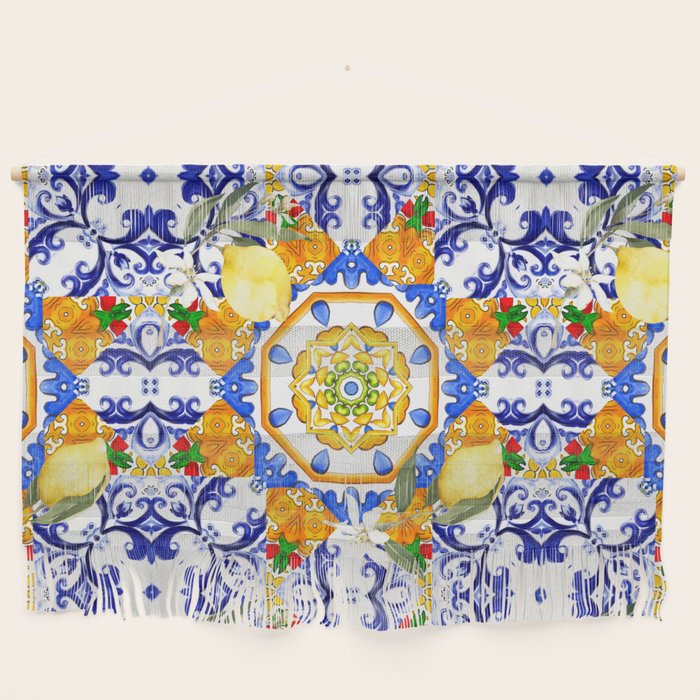 Summer,citrus,mosaic,lemon fruit,Mediterranean art Wall Hanging Gallery Image 1