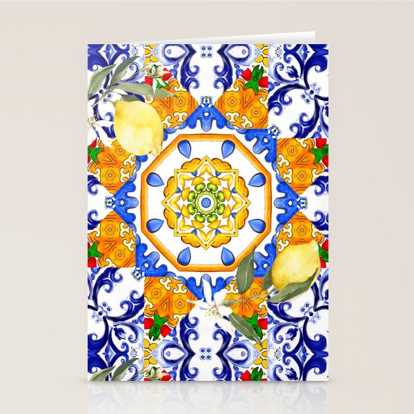 Summer,citrus,mosaic,lemon fruit,Mediterranean art Stationery Card Gallery Image 2