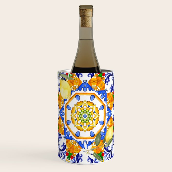 Summer,citrus,mosaic,lemon fruit,Mediterranean art Wine Chiller Gallery Image 1