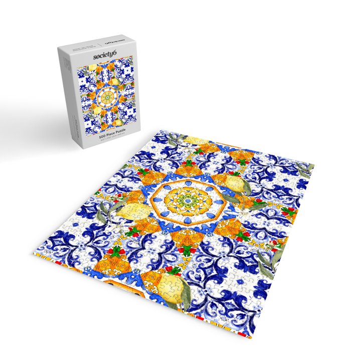 Summer,citrus,mosaic,lemon fruit,Mediterranean art Jigsaw Puzzle Gallery Image 2
