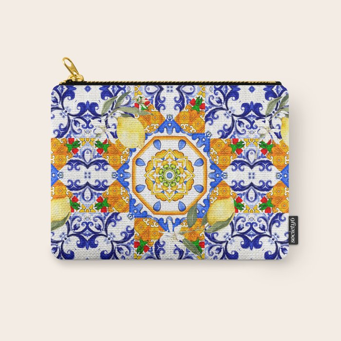 Summer,citrus,mosaic,lemon fruit,Mediterranean art Carry All Pouch Gallery Image 1