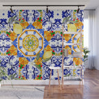 Summer,citrus,mosaic,lemon fruit,Mediterranean art Wall Mural Gallery Image 1