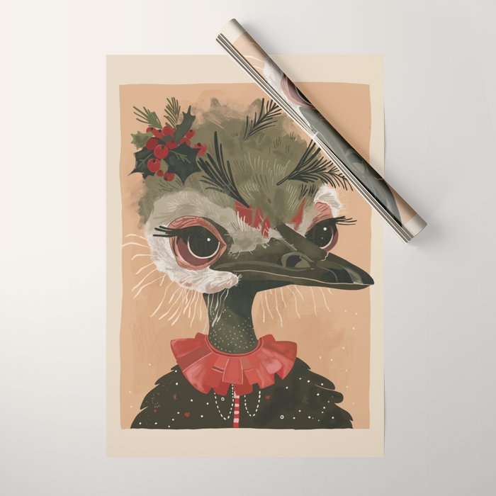 Festive Ostrich Wrapping Paper Gallery Image 1