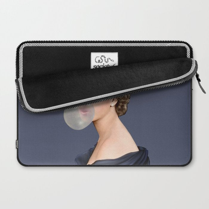 Queen Elizabeth in blue satin blowing a bubble gum Laptop Sleeve Gallery Image 2