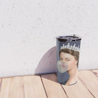 Queen Elizabeth in blue satin blowing a bubble gum Travel Mug Gallery Image 4