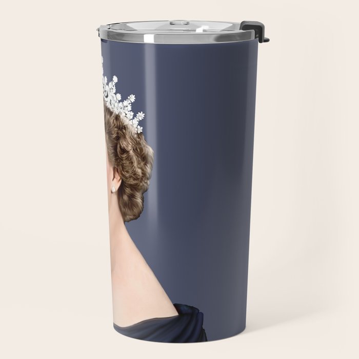 Queen Elizabeth in blue satin blowing a bubble gum Travel Mug Gallery Image 2