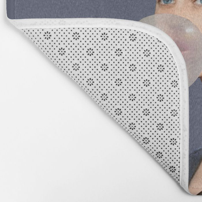 Queen Elizabeth in blue satin blowing a bubble gum Bath Mat Gallery Image 2