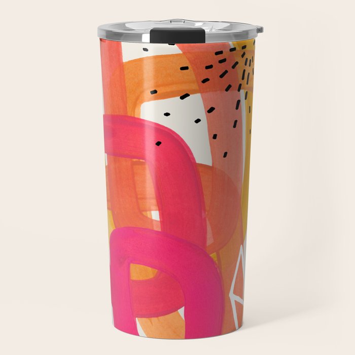 Mid Century Modern Abstract Colorful Art Ombre Magenta Yellow Circles Raindrops Geometric Pattern Travel Mug Gallery Image 1
