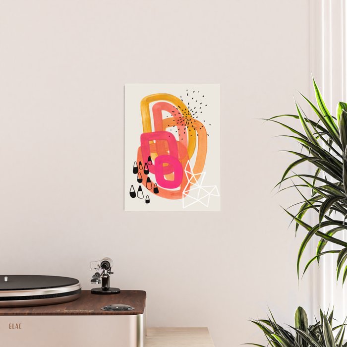 Mid Century Modern Abstract Colorful Art Ombre Magenta Yellow Circles Raindrops Geometric Pattern Poster Gallery Image 2