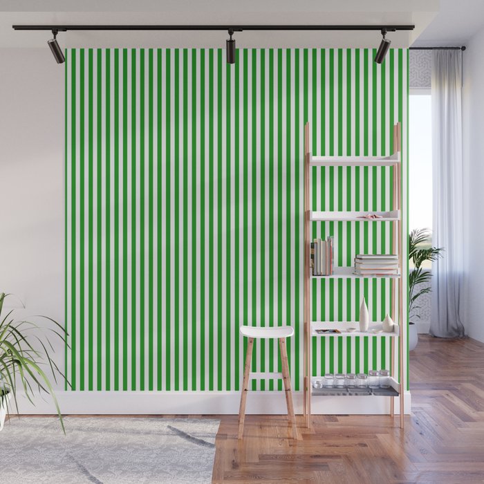 Green and White Stripes Pattern Wall Mural Gallery Image 1