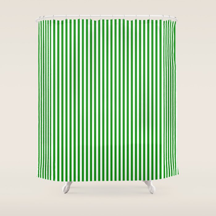 Green and White Stripes Pattern Shower Curtain Gallery Image 1