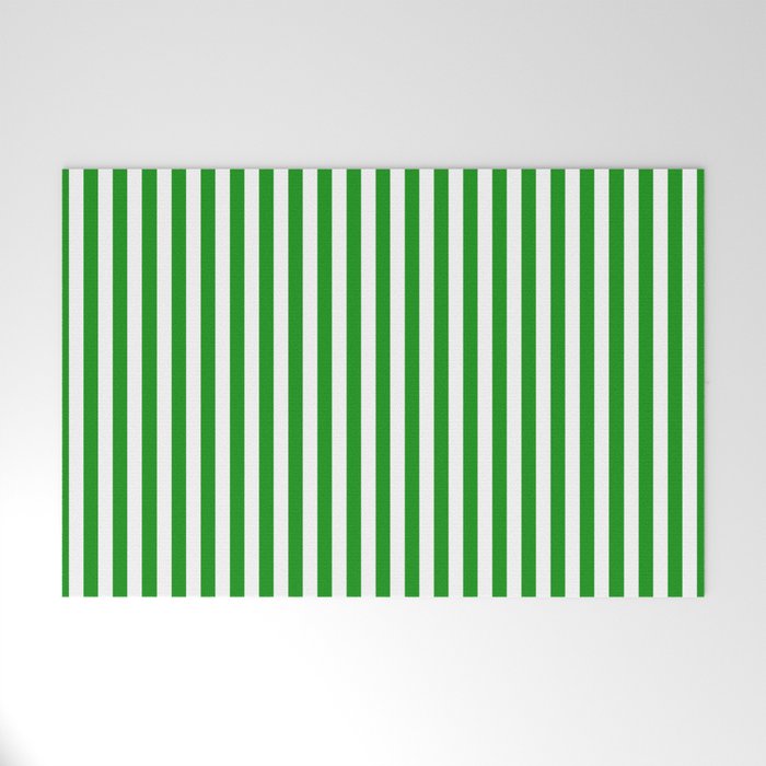 Green and White Stripes Pattern Welcome Mat Gallery Image 1