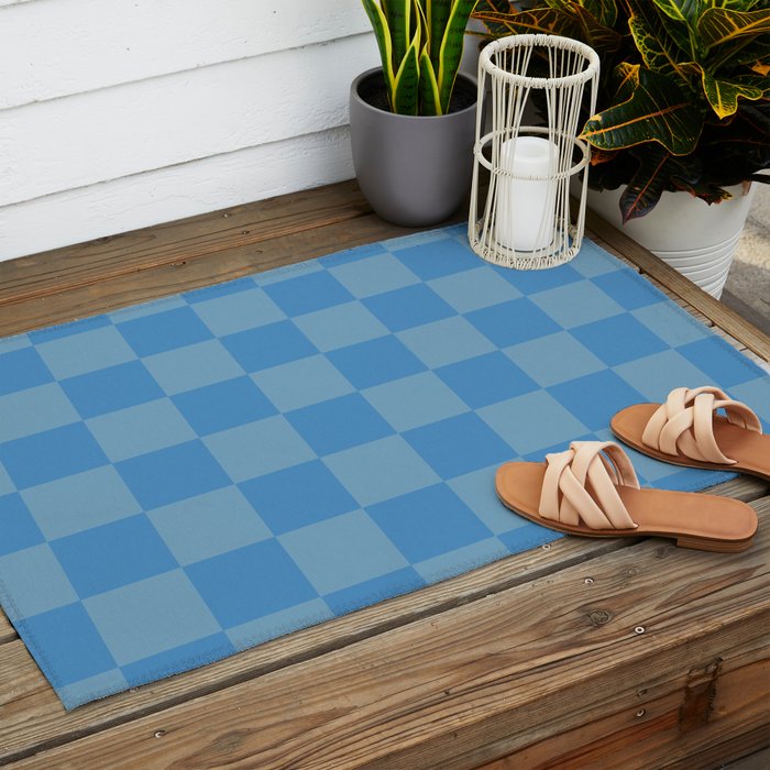 Seaside Blues Mixed Checker Outdoor Rug Gallery Image 2