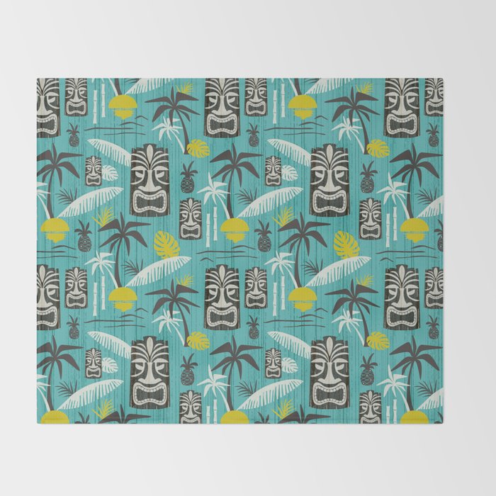 Island Tiki Aqua Throw Blanket Gallery Image 2