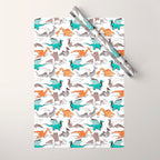 Origami dragon friends // white background aqua orange grey and taupe fantastic creatures Wrapping Paper Gallery Image 1