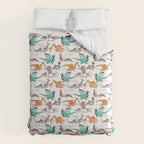 Origami dragon friends // white background aqua orange grey and taupe fantastic creatures Comforter Gallery Image 6