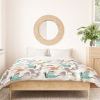 Origami dragon friends // white background aqua orange grey and taupe fantastic creatures Duvet Cover Gallery Image 3
