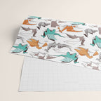 Origami dragon friends // white background aqua orange grey and taupe fantastic creatures Wrapping Paper Gallery Image 2