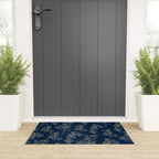 Botanical Cottage Floral Pattern Navy Blue and Beige Welcome Mat Gallery Image 3