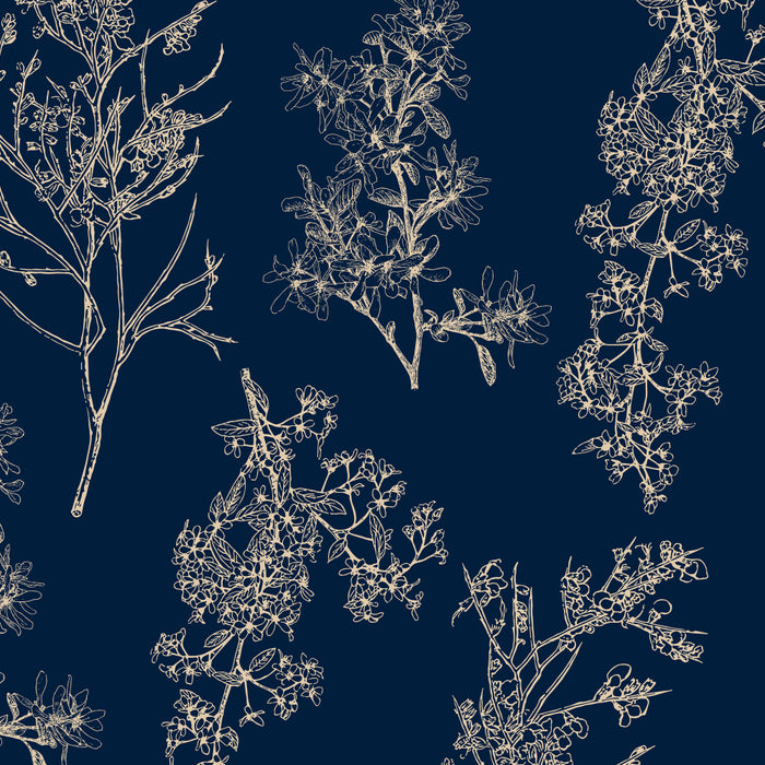 Botanical Cottage Floral Pattern Navy Blue and Beige Coffee Mug Gallery Image 2