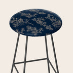 Botanical Cottage Floral Pattern Navy Blue and Beige Stool Gallery Image 2
