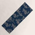 Botanical Cottage Floral Pattern Navy Blue and Beige Yoga Mat Gallery Image 1