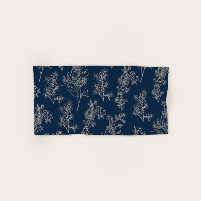 Botanical Cottage Floral Pattern Navy Blue and Beige Bath Towel Gallery Image 1