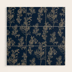 Botanical Cottage Floral Pattern Navy Blue and Beige Wood Wall Art Gallery Image 1