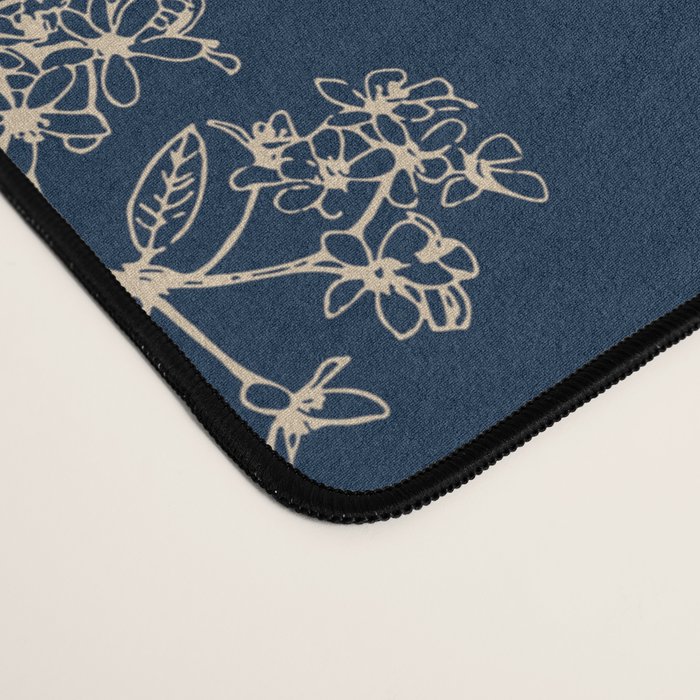 Botanical Cottage Floral Pattern Navy Blue and Beige Desk Mat Gallery Image 4