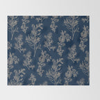 Botanical Cottage Floral Pattern Navy Blue and Beige Throw Blanket Gallery Image 2